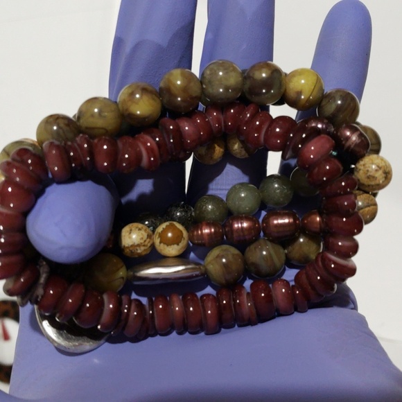 Layered Natural Beaded Stretch Bracelet – Women's Handmade Boho Fashion Jewelry - Picture 9 of 9